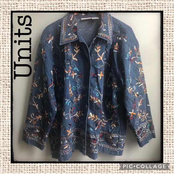 Units Jackets & Blazers - 1980’s Units Embroidered Chunky Button Denim Jacket Size 3X